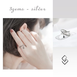 Nhẫn bạc thái xích chéo đá đen rơi cao cấp _ 3gems silver