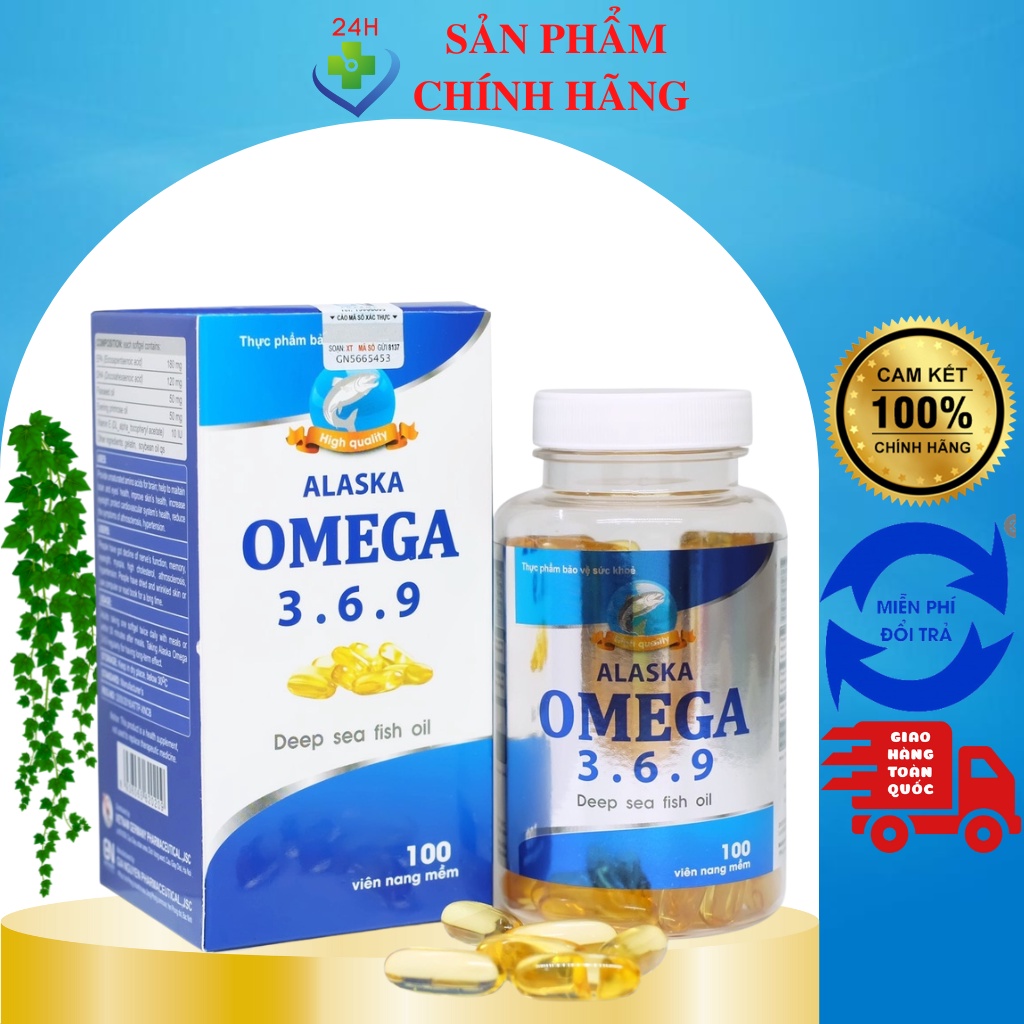 Dầu cá Omega 3.6.9, Alaska, cải thiện thể lực giảm nguy cơ xơ vữa động mạch và chống oxy hóa, lọ 100 viên