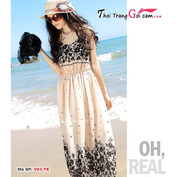 Đầm maxi đẹp có lá chấm bi gợi cảm mặc đi biển - V03 | BigBuy360 - bigbuy360.vn