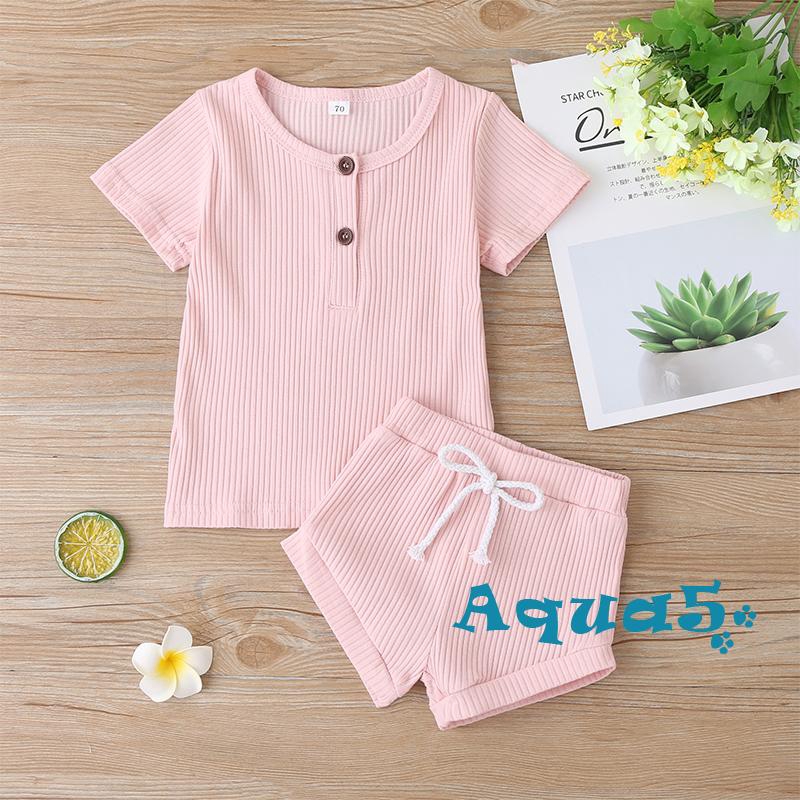 Set Áo Thun Tay Ngắn & Quần Short Cho Bé Trai & Gái Sơ Sinh Từ 0-24 Tháng Tuổi