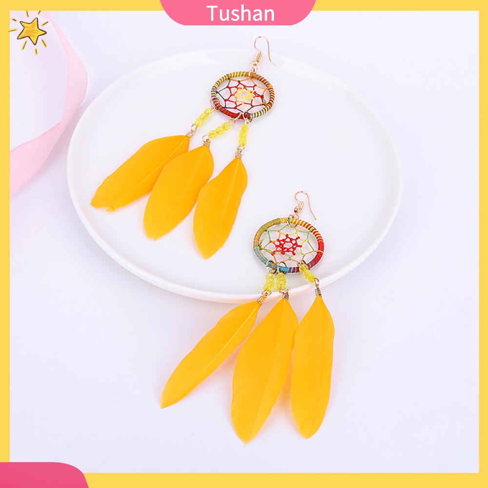 Đôi khuyên tai dài kiểu Dream Catcher gắn lông vũ thời trang cho nữ