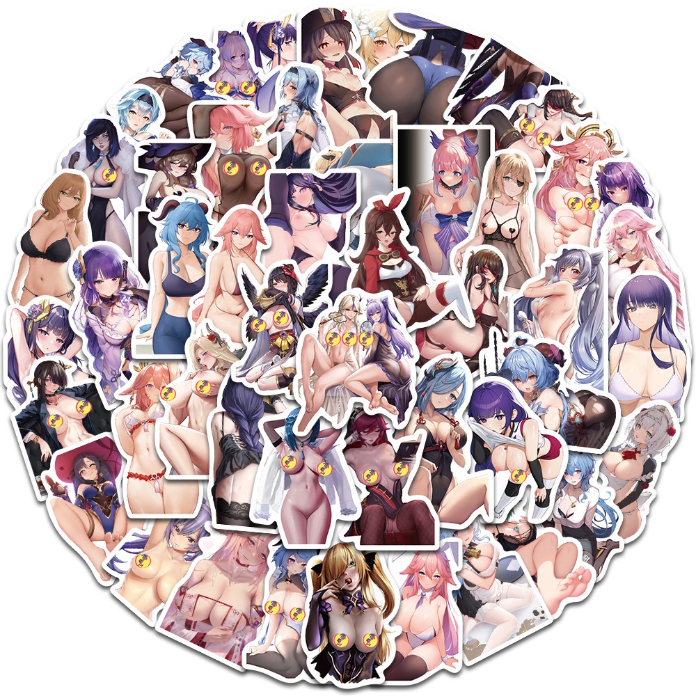 Bộ 50 Miếng Dán Chống Thấm Nước Hình Cô Gái Gợi Cảm Dùng Trang Trí Vali/Laptop/Điện Thoại
