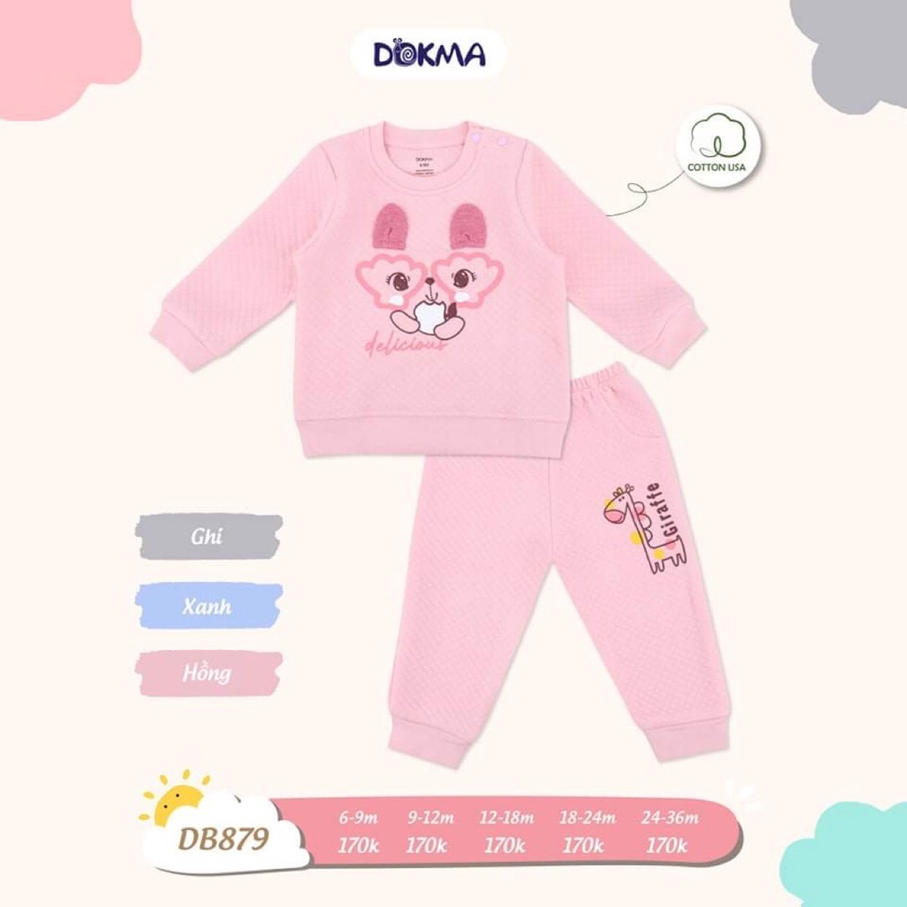 Bộ quần áo dài tay vải nỉ bông thu đông cho bé trai bé gái chất dày dặn Dokma sale DA879