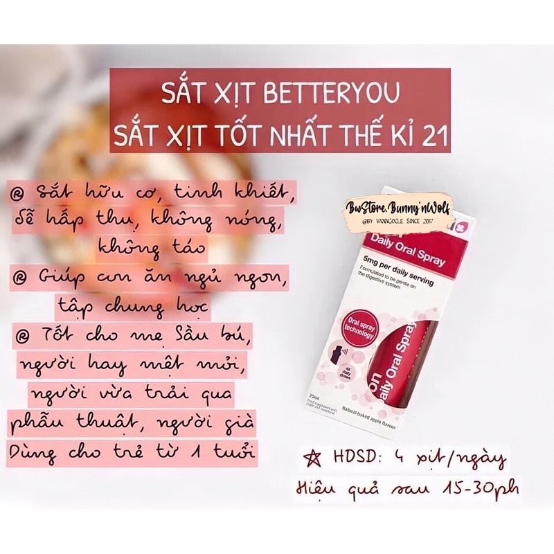 Sắt Dạng Xịt Better You Iron Daily Oral Spray 25ML Cho Bé Từ 1 tuổi đến người lớn