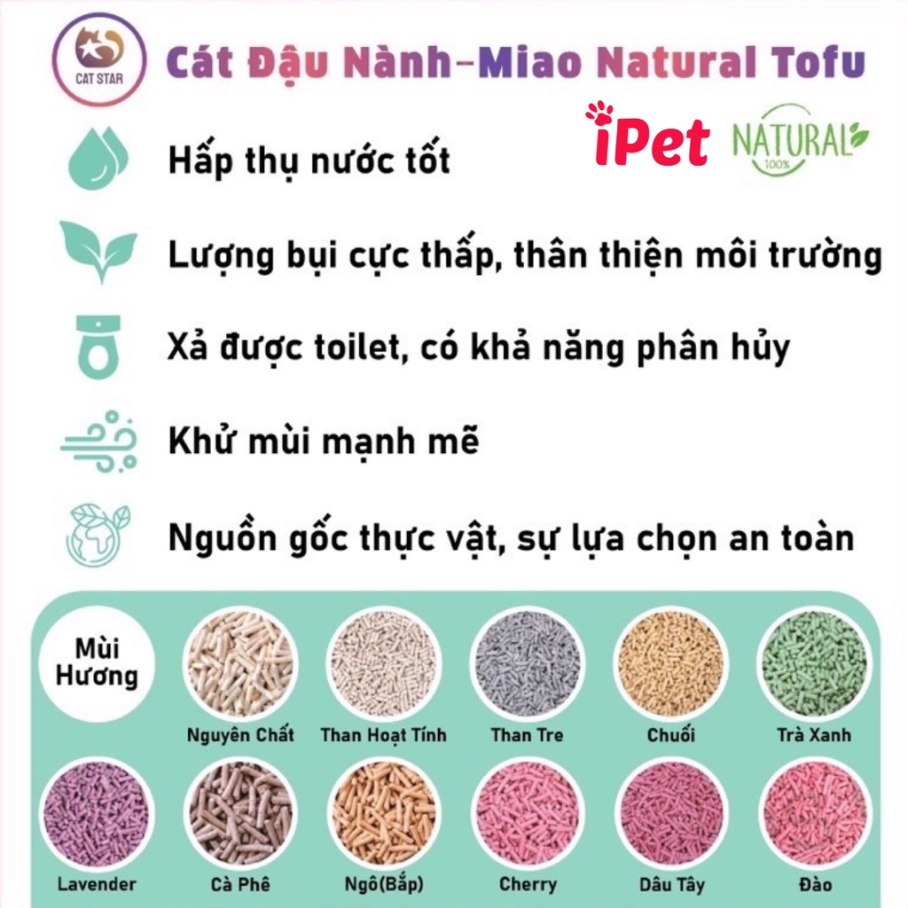 Cát Đậu Nành Hữu Cơ Khử Mùi Vệ Sinh Cho Mèo Tofu Miao Natural 6L - iPet Shop