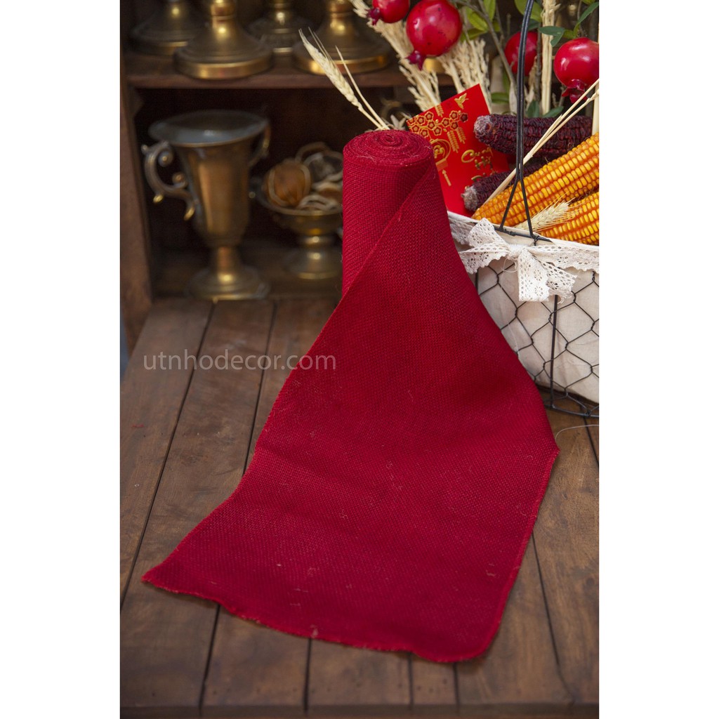 Ruy băng vải bố thô đỏ trơn chiều dài cuộn 5 mét