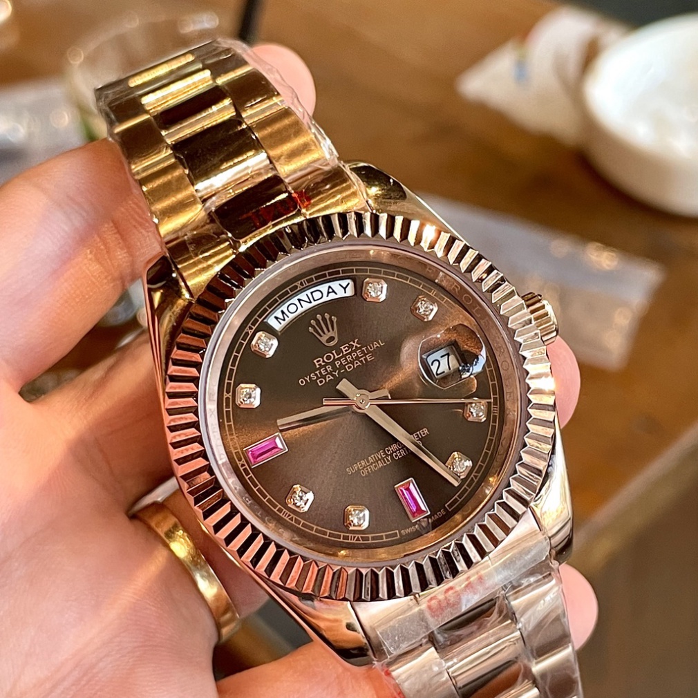 Đồng Hồ Nam RoLex Sapphire RA33 Mặt NÂU Day-Date Máy cơ Automatic Nhật Chống xước Tuyệt Đối