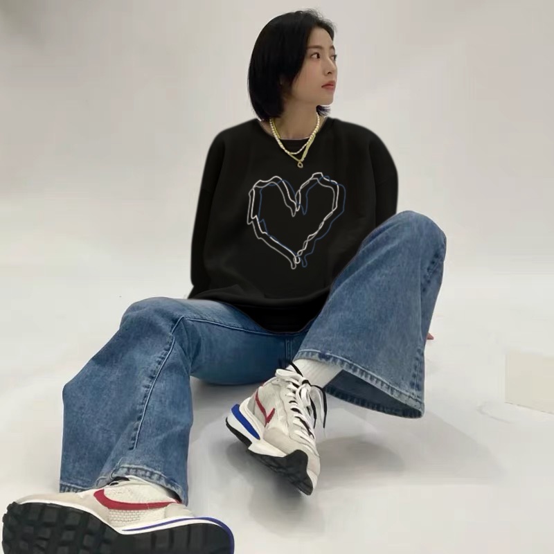 Áo sweater SELVZE cổ tròn in họa tiết phong cách thời trang đường phố Mỹ cho nữ