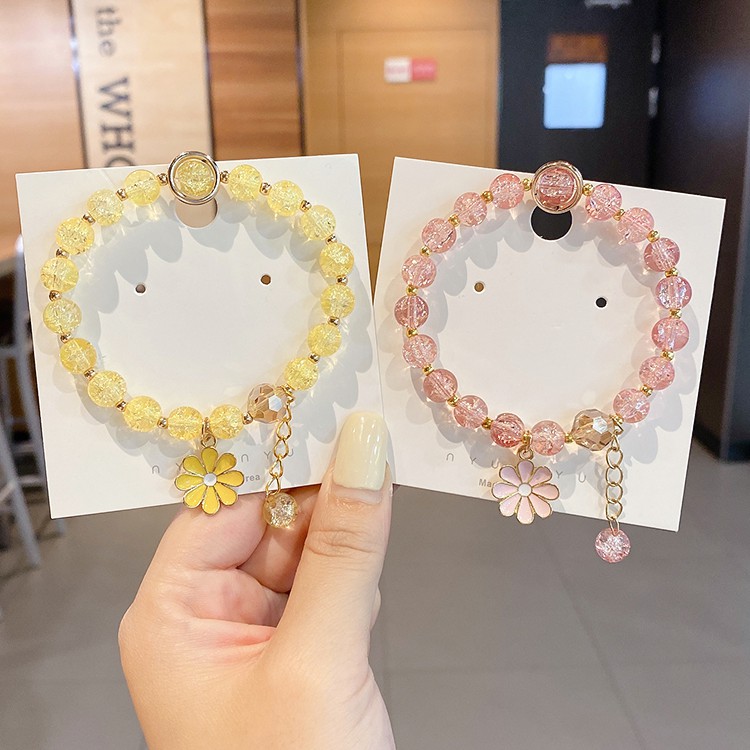 Vòng tay xỏ hạt pha lê hình hoa cúc thời trang Nhật Bản cho nữ