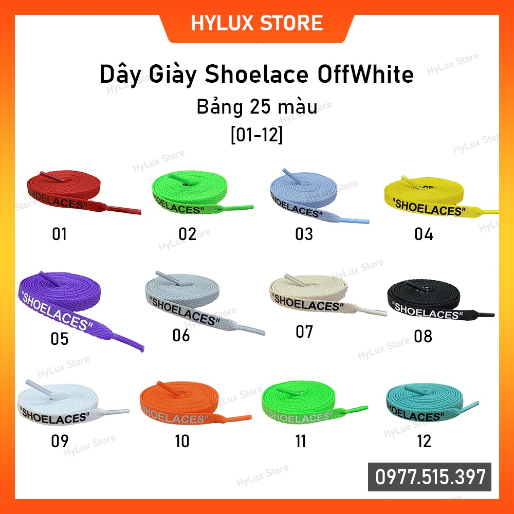 [25 màu] Dây giày Jordan 1 SHOELACE OFFWHITE (12 màu đầu)