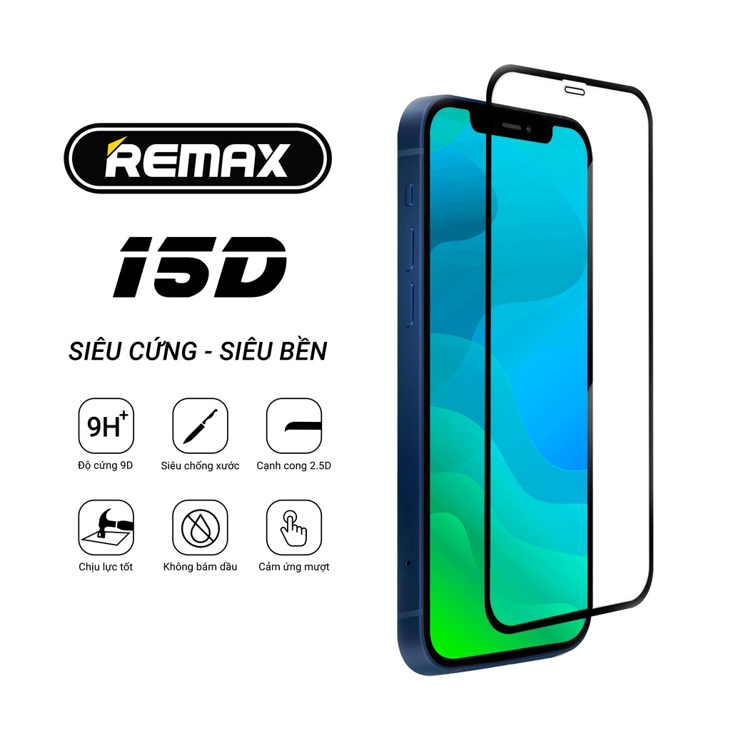 Kính cường lực iphone full màn 15D REMAX - Miếng dán màn hình  6 7 7plus x xsmax 11promax 11 12 13 pro max promax