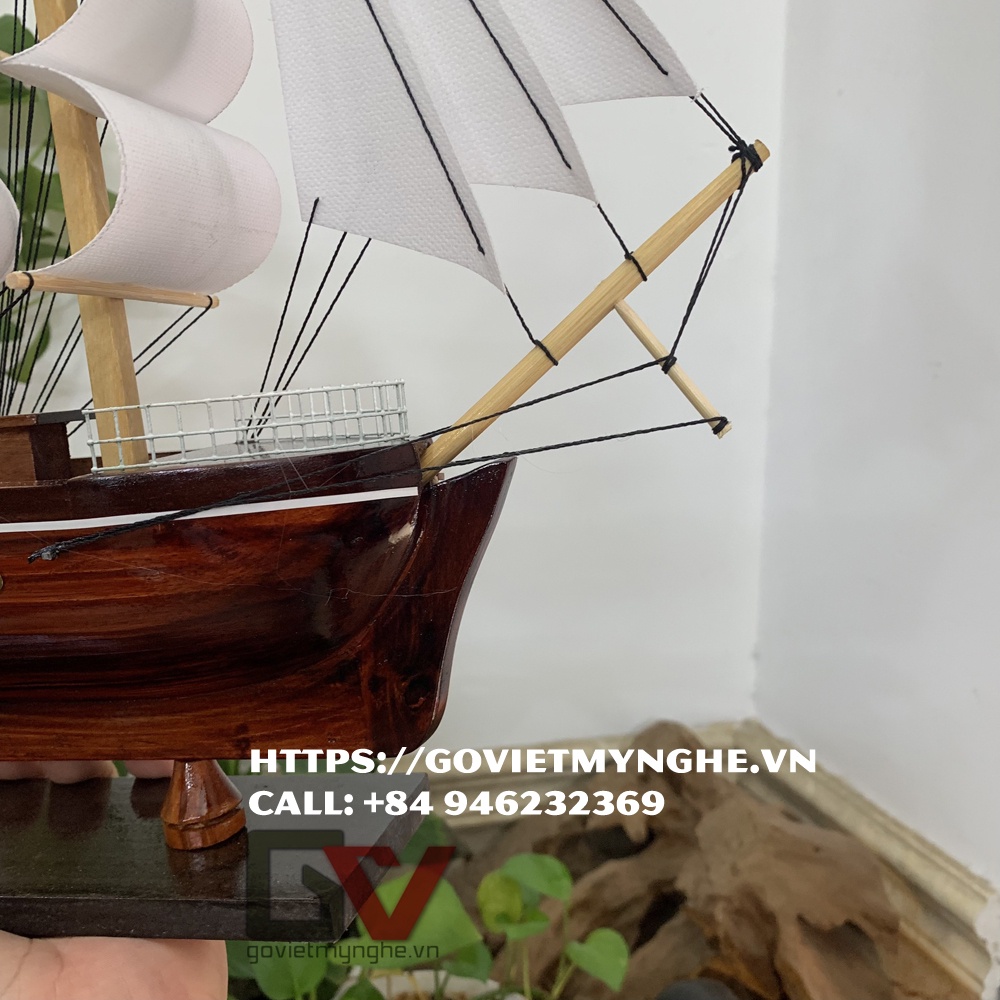 Mô hình thuyền gỗ trang trí tàu chở hàng Le Belem - Dài 42cm - Buồm Trắng