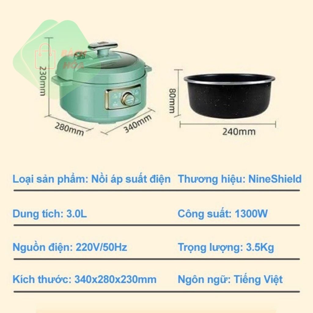 Nồi Áp Suất Điện Đa Năng (Nấu, Hầm, Cháo, Chiên,...) Lòng Nồi Phủ Đá Chống Dính Cao Cấp Tiện Lợi