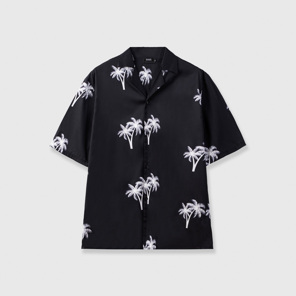 Áo sơ mi nam ngắn tay DEWE, vải lụa nhập khẩu chống nhăn thoáng mát, họa tiết Cây Dừa - DEWE Cuban Shirt