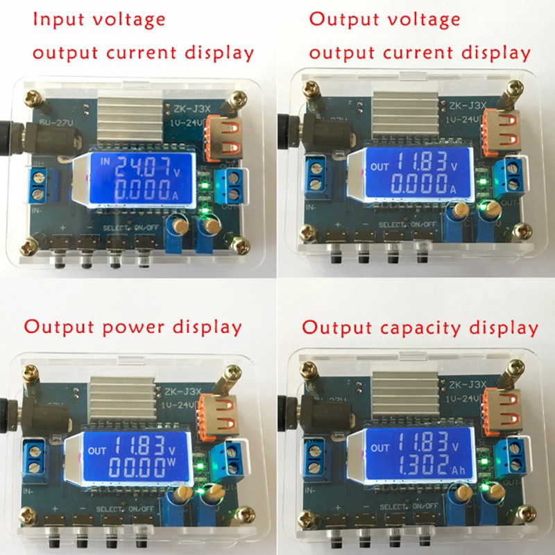 Bộ chuyển đổi DC-DC Buck có độ chính xác cao CC CV Bước xuống Mô-đun 1-24V 3A Bảng cấp nguồn được điều chỉnh có thể điều chỉnh với Vôn kế Ampe kế