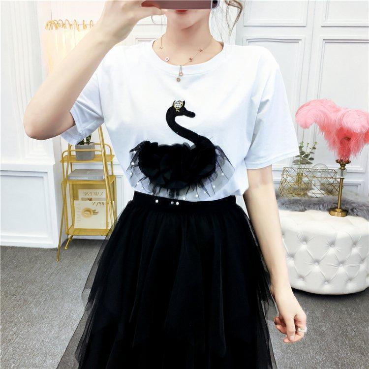 Bộ Áo Thun Ngắn Tay + Chân Váy Lưới Lưng Cao Thời Trang Mùa Hè 2022 Cho Nữ