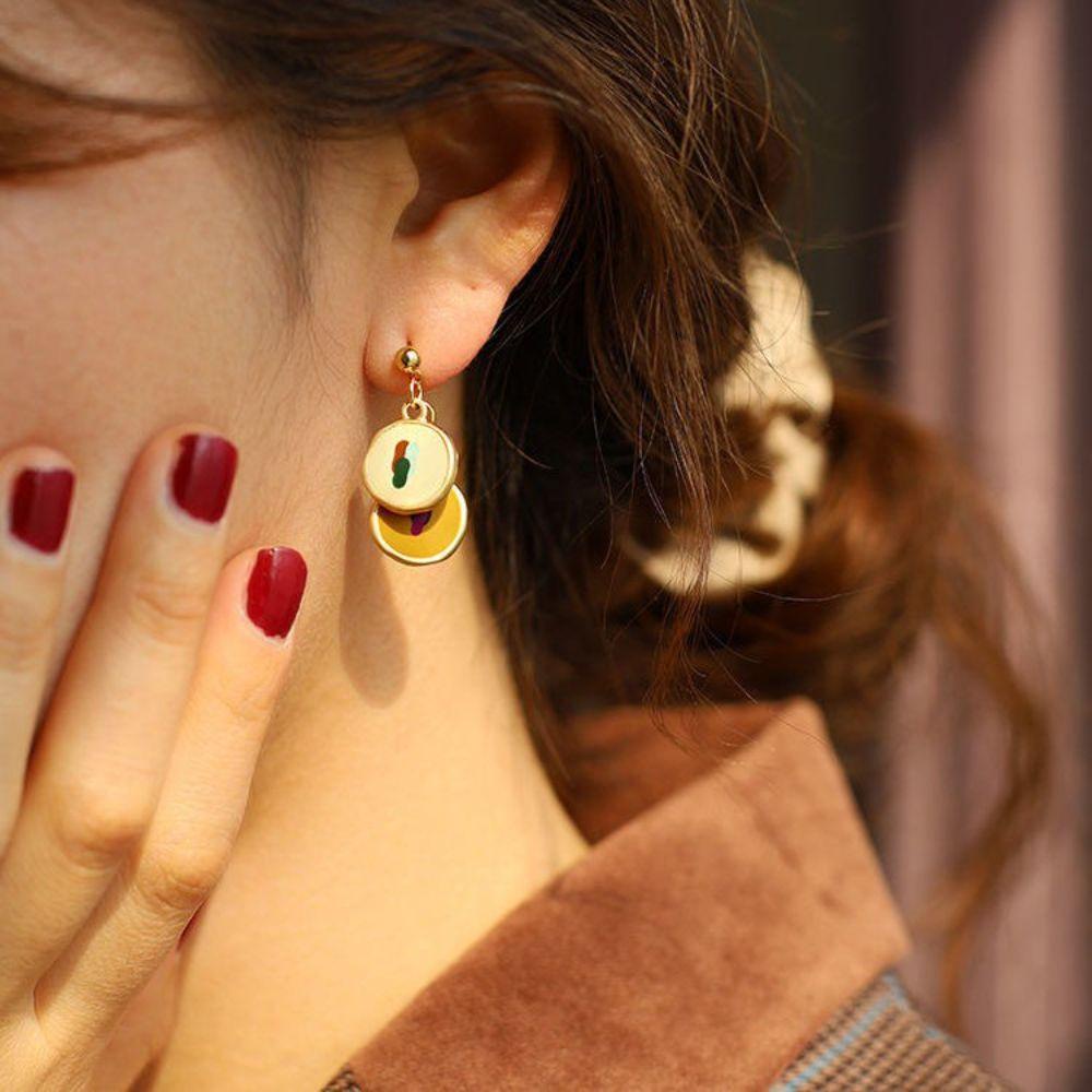BACK2LIFE Khuyên Tai Bất Đối Xứng Bằng Kim Loại Hình Tranh Sơn Dầu Màu Sắc Retro