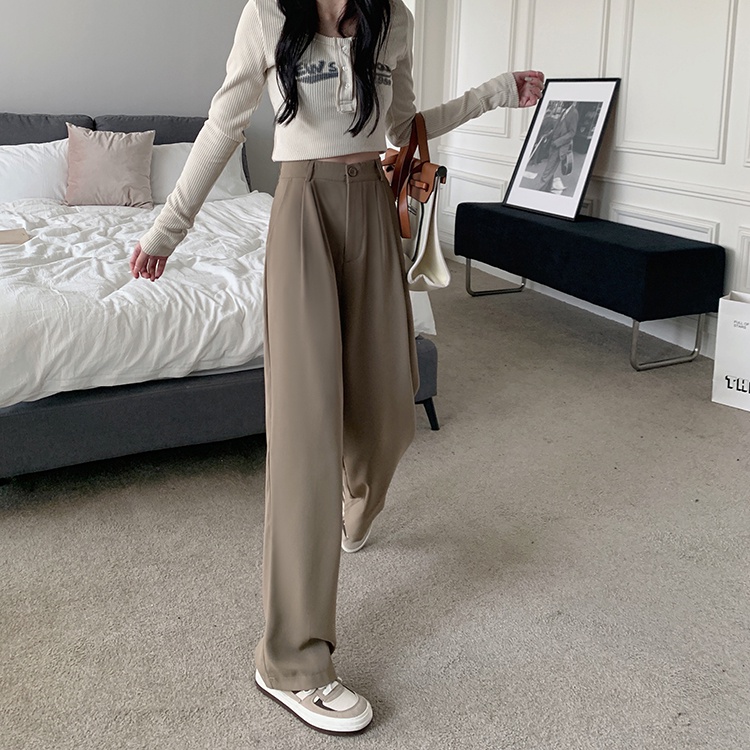 Quần dài SUXI lưng cao ống rộng màu trơn thời trang thanh lịch cho nữ