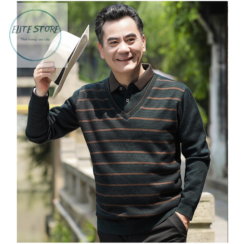 Áo len nam trung niên lót nỉ nhung, Áo len cho bố Morendu E188
