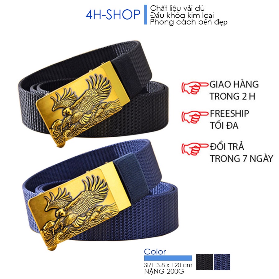 Thắt lưng nam vải dù , khóa kim loại mạ vàng hình đại bàng tung cánh chỉnh dây tự động 4 x 7 cm dây 3.5 x 120 cm.