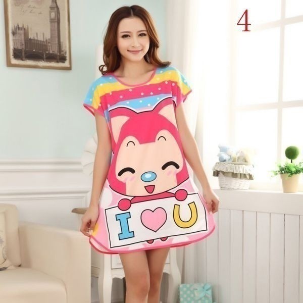 Đầm ngủ cổ tròn tay ngắn họa tiết hoạt hình dễ thương cho nữ | BigBuy360 - bigbuy360.vn