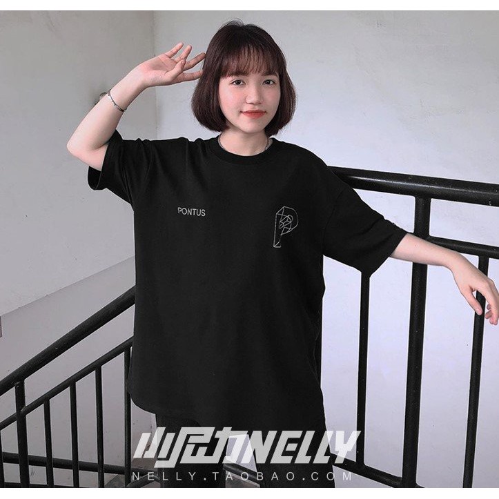 Áo thun cotton có size dáng rộng tay lỡ unisex in hai mặt