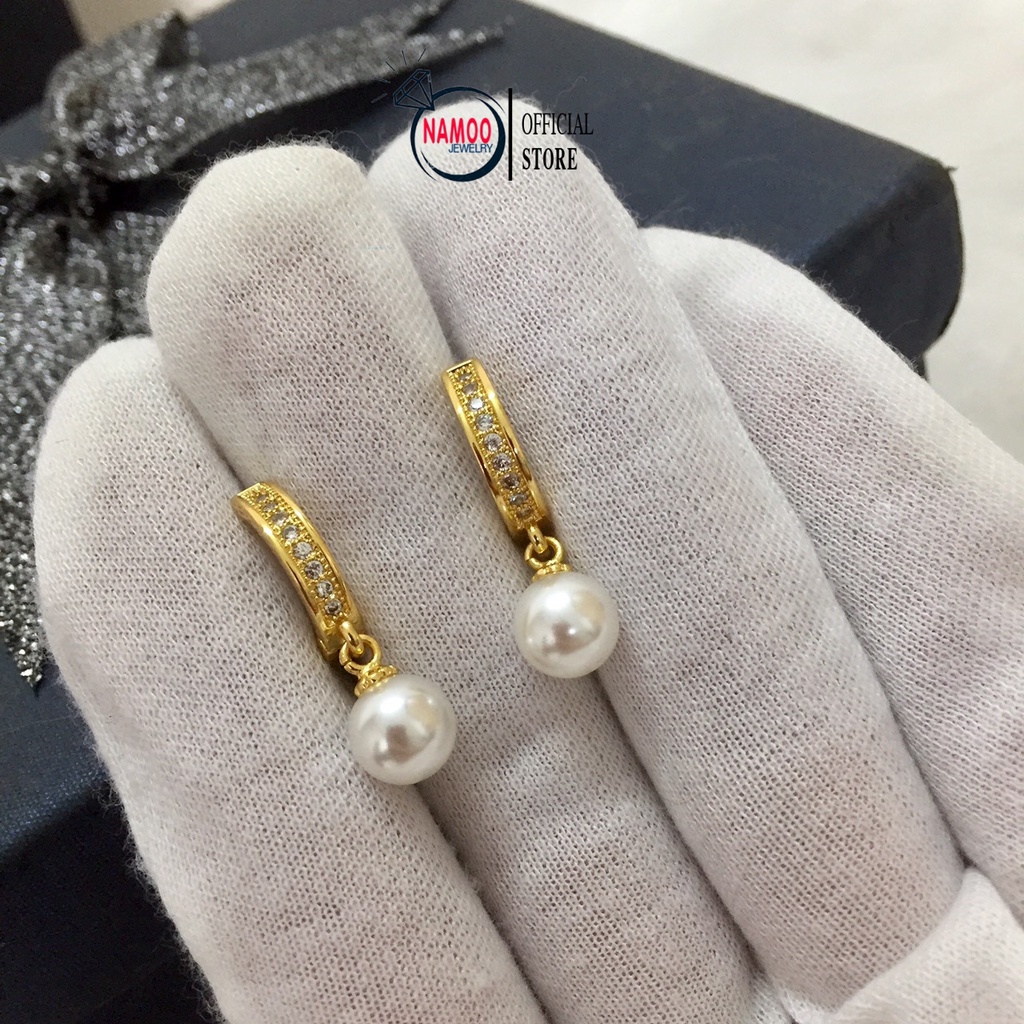 Hoa Tai Ngọc Trai Nhân Tạo Nữ, Khuyên Tai Mạ Vàng T568 Namoo Jewelry