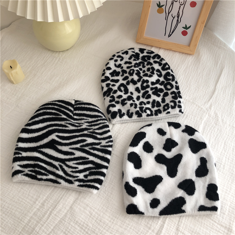 Black And White Pattern Knitted Hat Hip Hop Korea Simple Retro Casual