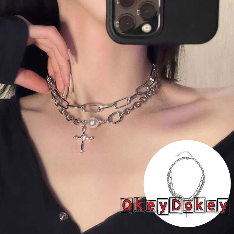 Dây chuyền hợp kim mặt hình thánh giá đính đá và ngọc trai giả thời trang dành cho nữ