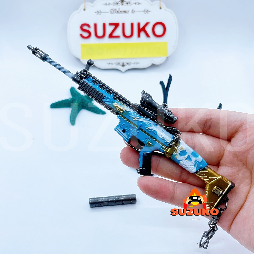 Mô hình kim loại lắp ráp SCAR pubg mini Skin Tidal Force 21cm đồ chơi lắp ghép Tặng kệ đỡ trưng bày