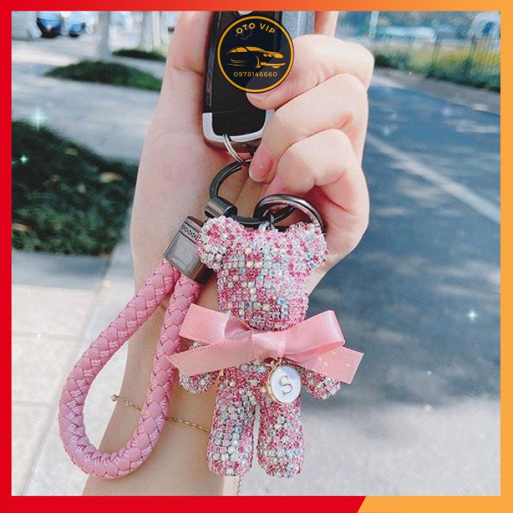 Móc Khóa Gấu Popobe Siêu Dễ Thương Đính Đá  Pha Lê Cao Cấp, Lấp Lánh PK Oto VIP