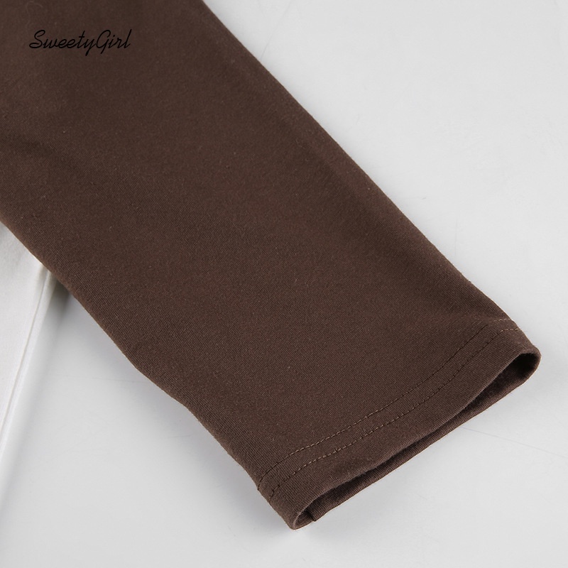 Áo Thun Tay Dài Cổ Tròn Dáng Rộng Màu Sắc Tương Phản Thời Trang Dành Cho Nữ