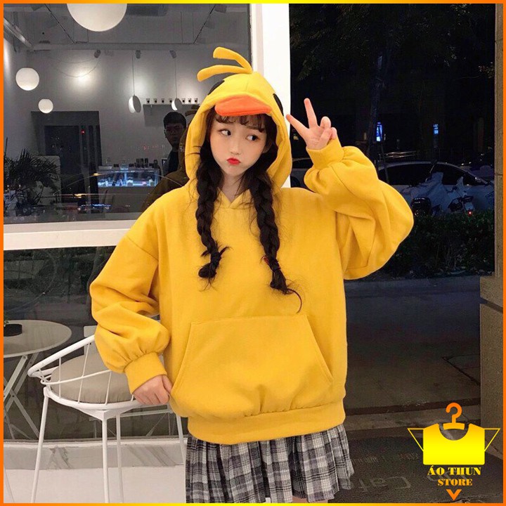 Áo Hoodie Nữ Unisex Tay Dài Form Rộng Chui Đầu Có Mũ Oversized Hình Con Vịt phong cách Hàn Quốc cá tính, Chất nỉ đẹp ấm