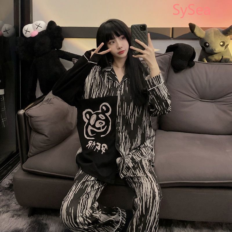 Bộ Đồ Ngủ Họa Tiết Gấu Hoạt Hình Thời Trang Mùa Thu Cho Nữ