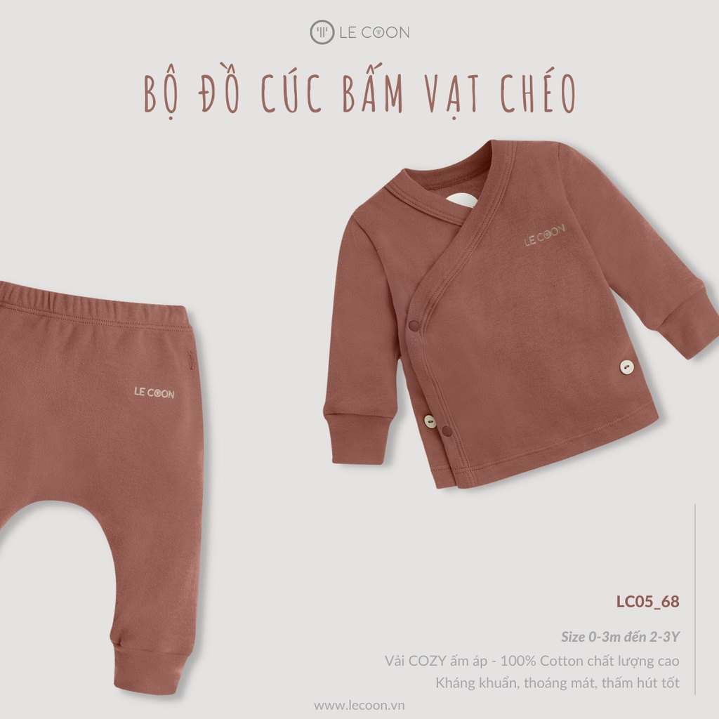 LE COON- Bộ quần áo trẻ em lecoon  cúc bấm vạt chéo nhiều màu (LC0301- LC0568)