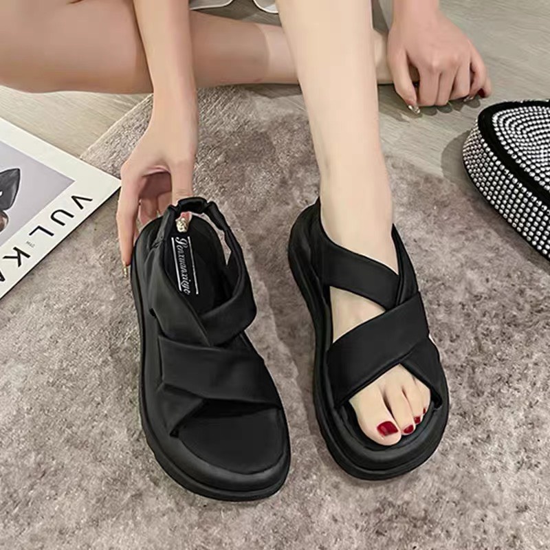 ( 2 màu) Giày sandal nữ ẢNH+VIDEO THẬT dép quai hậu đế răng cưa CHUN