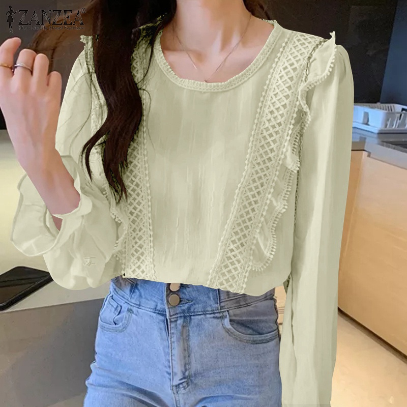 Áo kiểu  ZANZEA tay dài phối ren thời trang quyến rũ