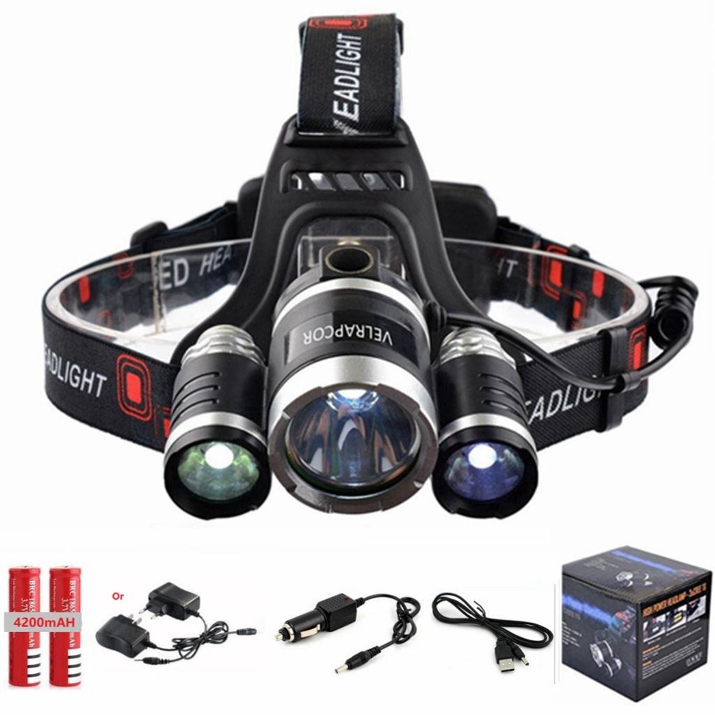 3x cree t6 siêu sáng đèn pha led đèn pha đèn pin 5000 lumens + bộ sạc