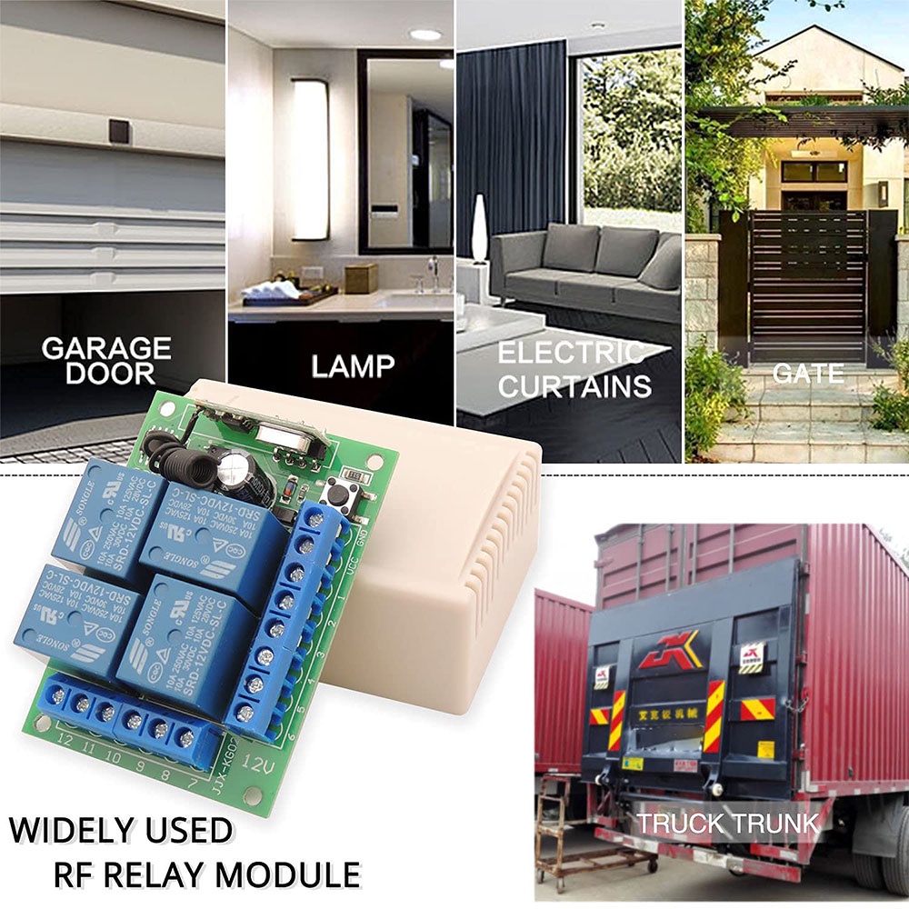 Bộ điều khiển từ xa DIESE không dây RF rơ le 433Mhz DC12V 4 gang thích hợp cho gara và công tắc đèn