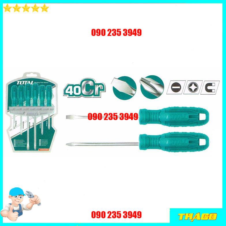 Bộ 6 tua vít dẹp và bake Total Ingco Bộ tuốc nơ vít thép chất liệu CR-V 1234