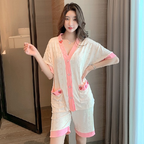 Bộ Đồ Ngủ Tay Ngắn Dáng Rộng Chất Lụa Sữa Phong Cách Hàn Quốc Thời Trang Cho Nữ