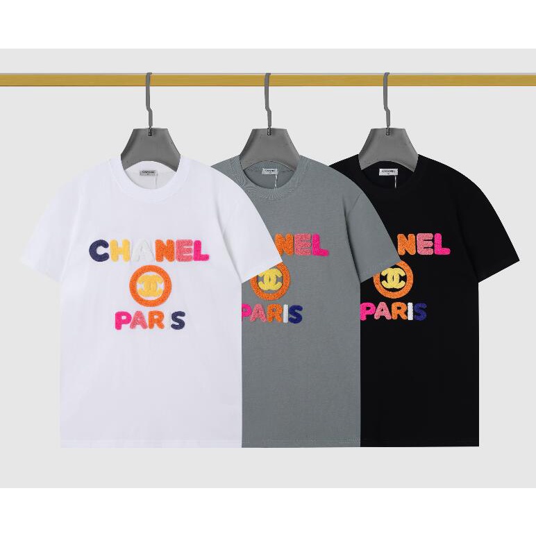 Áo Thun Cotton Ngắn Tay Thêu Logo Chanel Thời Trang Cho Nam Nữ