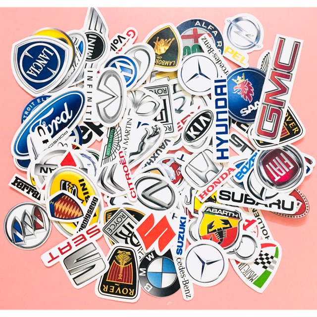 Bộ 50 Sticker hãng xe nổi tiếng ép lụa có đề can bóc dán