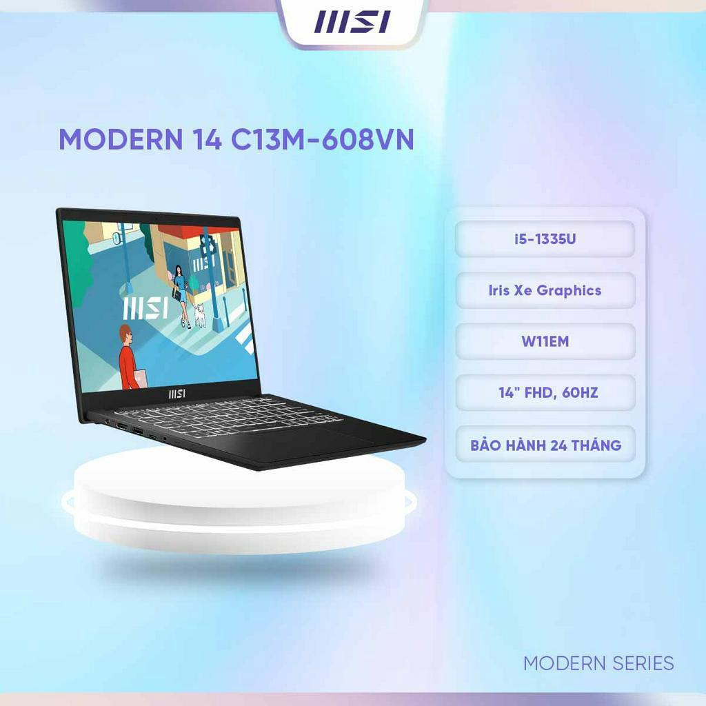 MSI Laptop Modern 14 C13M-608VN|Intel i5-1335U|Iris Xe |Ram 16GB|512GB SSD|14" FHD, 60Hz