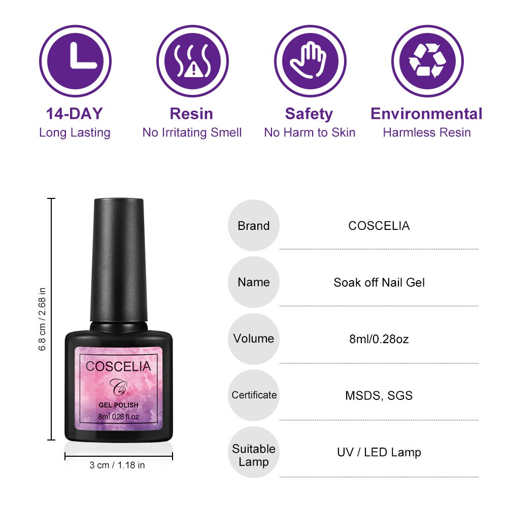 Bộ 10 lọ gel sơn móng tay 24W UV LED 8ml nhiều màu sắc