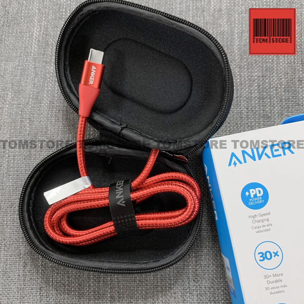 Cáp sạc nhanh ANKER PowerLine+ II Lightning to USB-C dài 0.9m và 1.8m  tặng kèm túi đựng chuyên dụng Anker A8652 - A8653