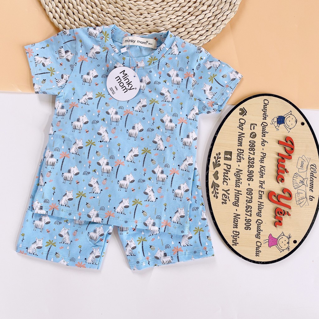 Bộ Cộc Tay Cotton 100% Hàng Minky Mom In Toàn Thân  Họa Tiết Ô Tô Xanh Ngọc- Bò Sữa Cho Bé (Sz 8-18kg)( 1467)