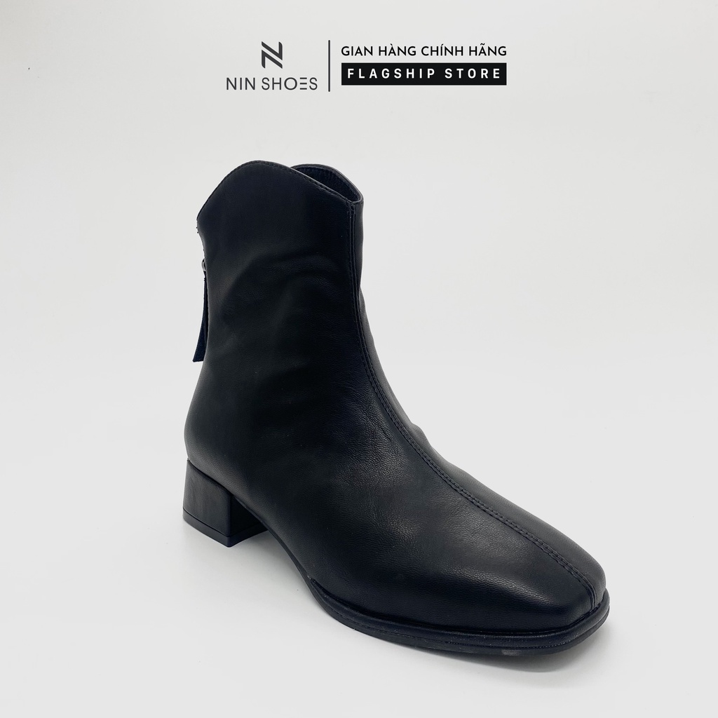 Giày Boot nữ 2p cổ khoét kéo khóa sau da si Ninshoes | BigBuy360 - bigbuy360.vn