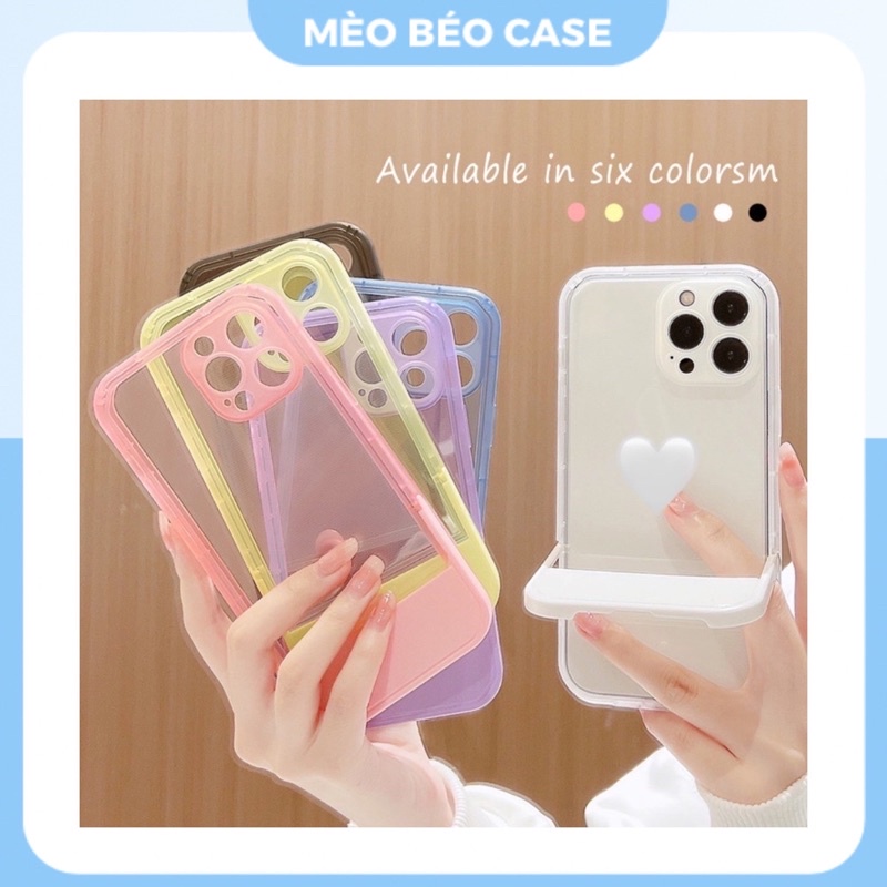 (SIÊU RẺ) Ốp lưng iphone có thanh đỡ trơn 3 màu đen trắng hồng 7plus/8/8plus/x/xr/xs/11/12/13/pro/max/plus/promax