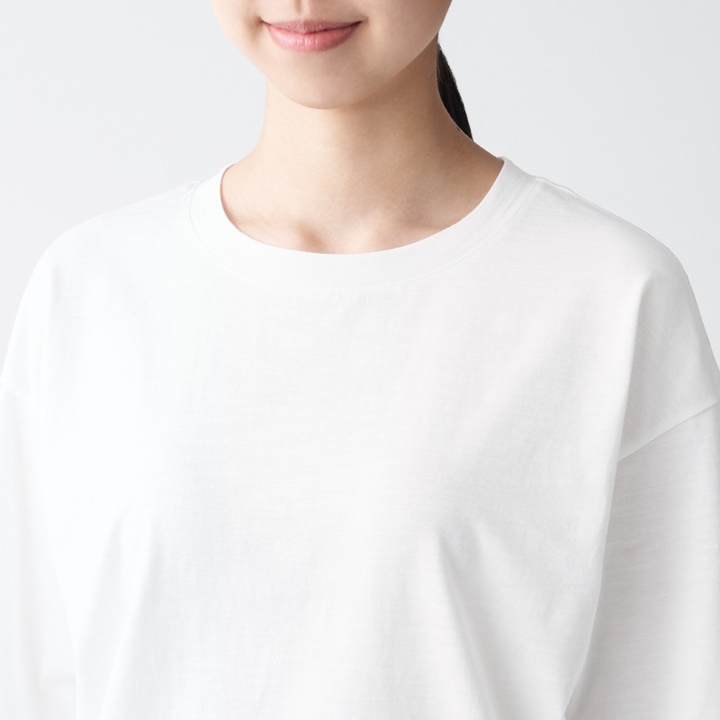 Muji Áo Thun Vải Jersey Sợi Slub Tay Lửng 1/2